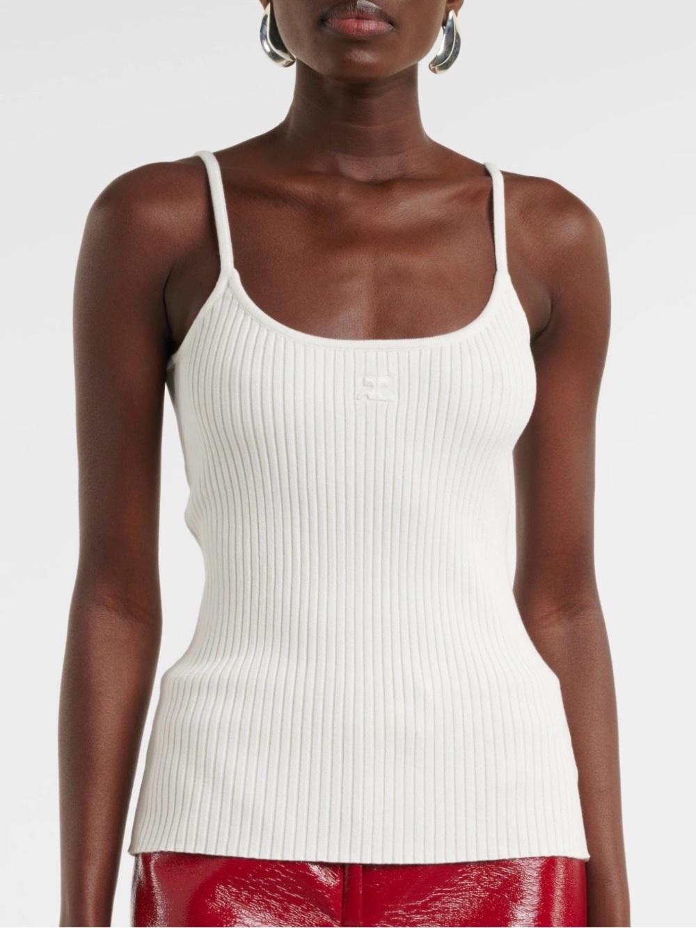 White Ribbed Tank Top with Square Neck